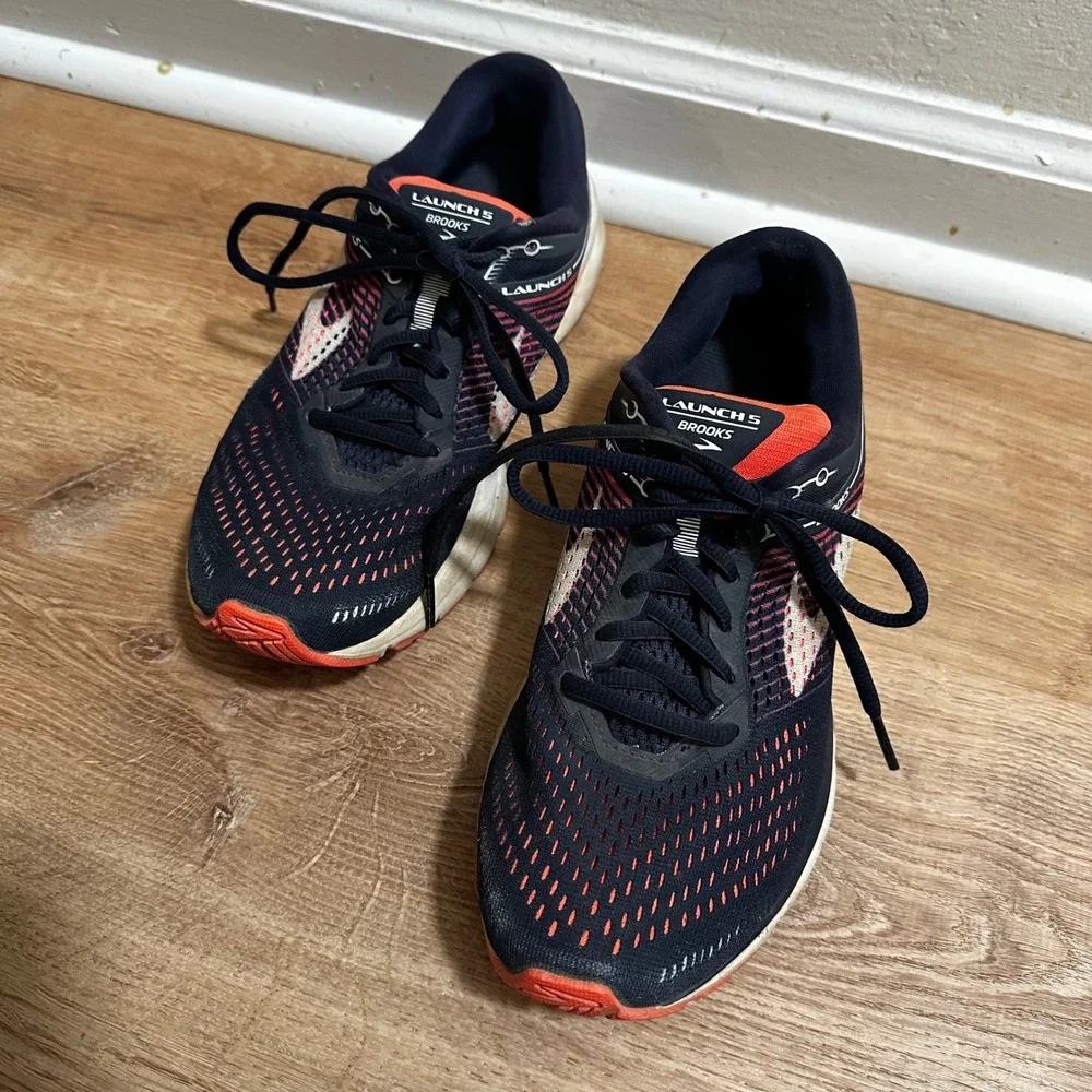 Brooks | Women's Launch 5 Navy Pink Orange Athletic Running Shoes, Size 8